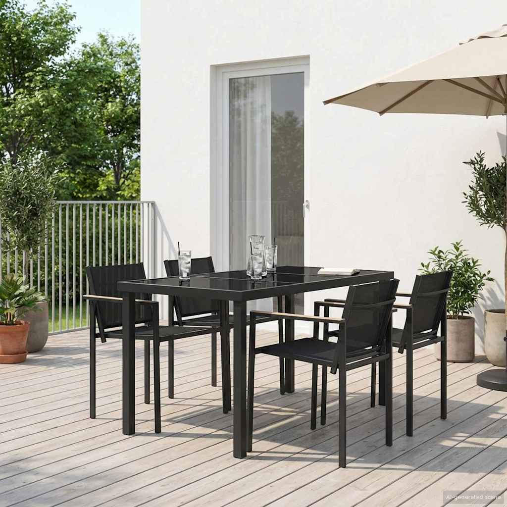 Juego de muebles de exterior 5 pcs Negro y Antracita Textileno
