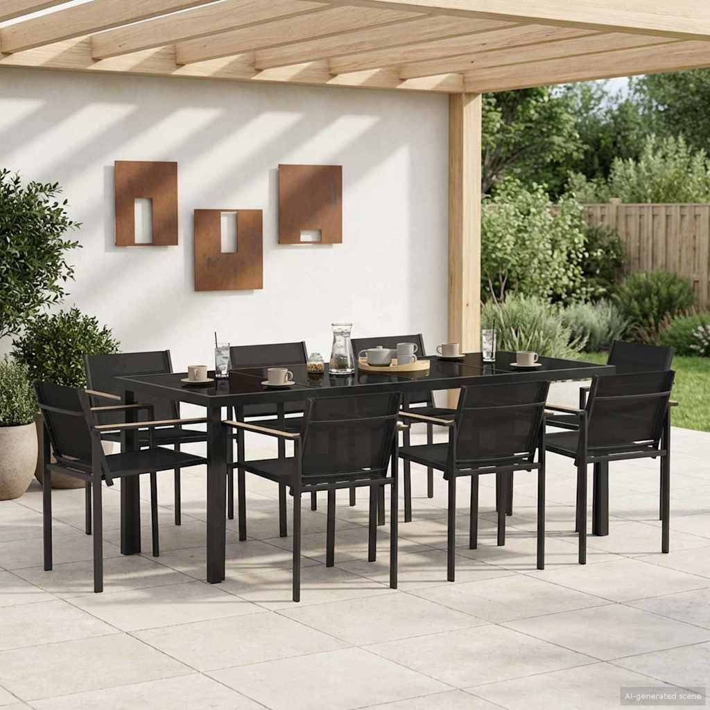 Juego de muebles de exterior 9 pcs Negro y Antracita Textileno