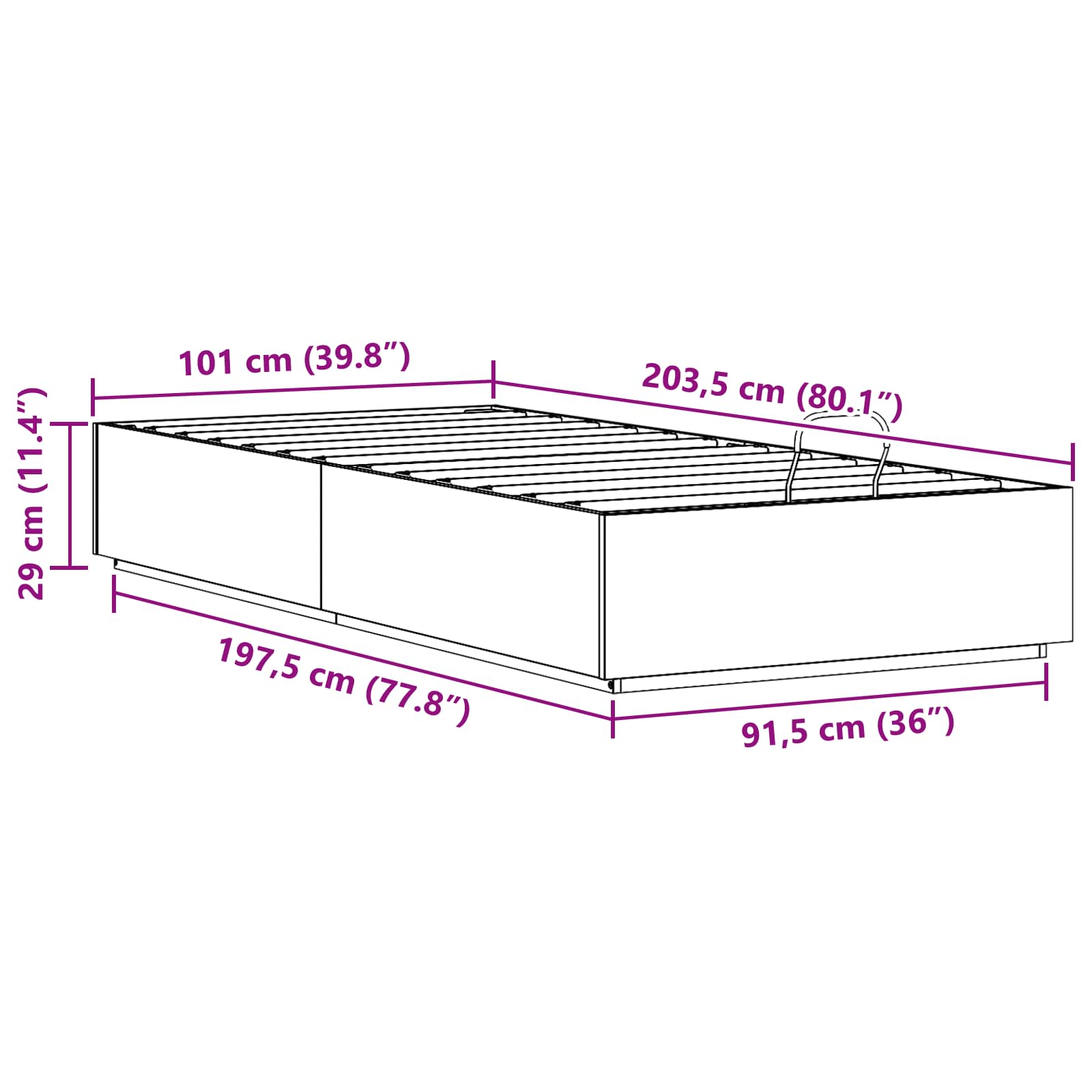 Estructura de Cama Ottoman 100 x 200 cm Pino macizo