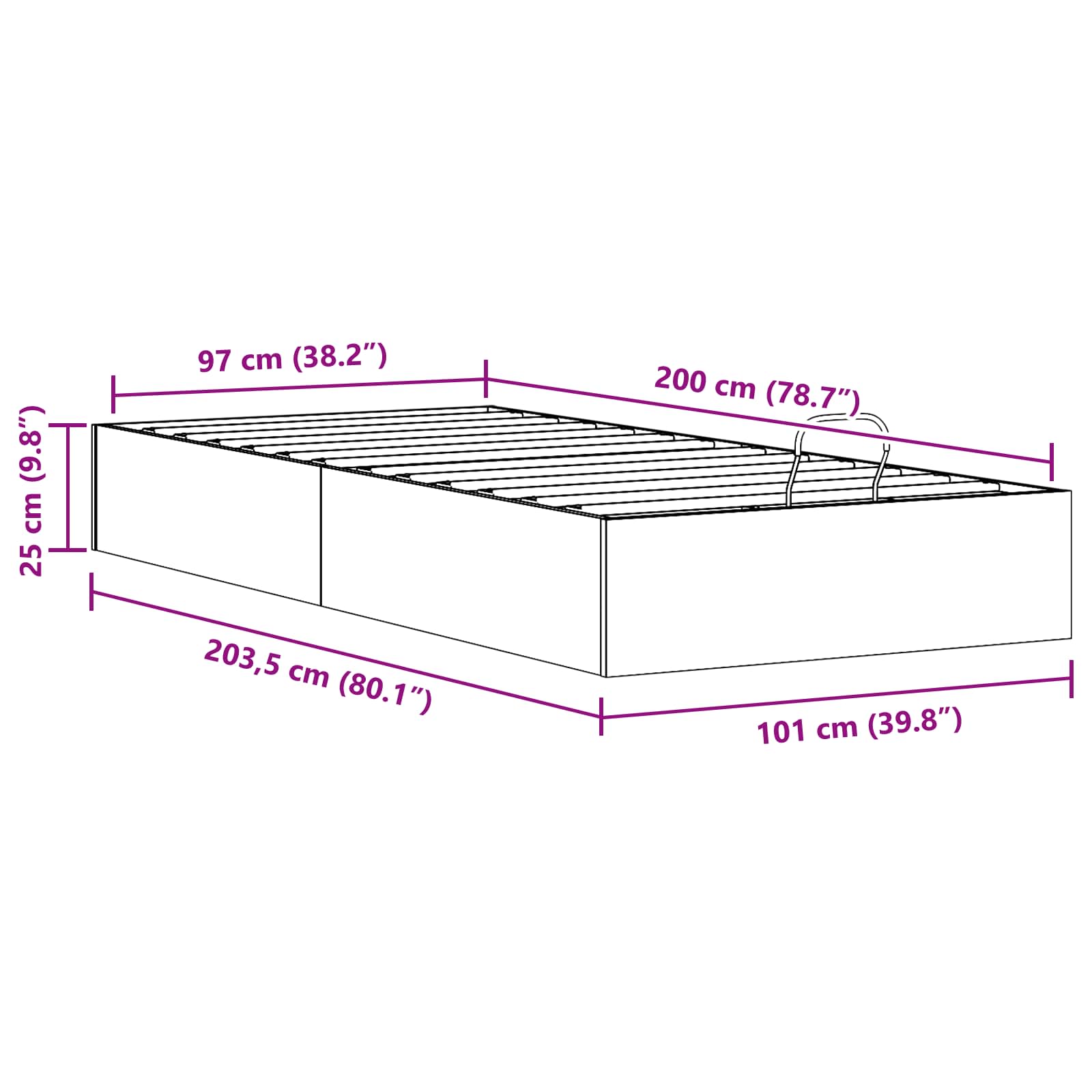 Estructura de Cama Ottoman con Almacenamiento 100 x 200 cm
