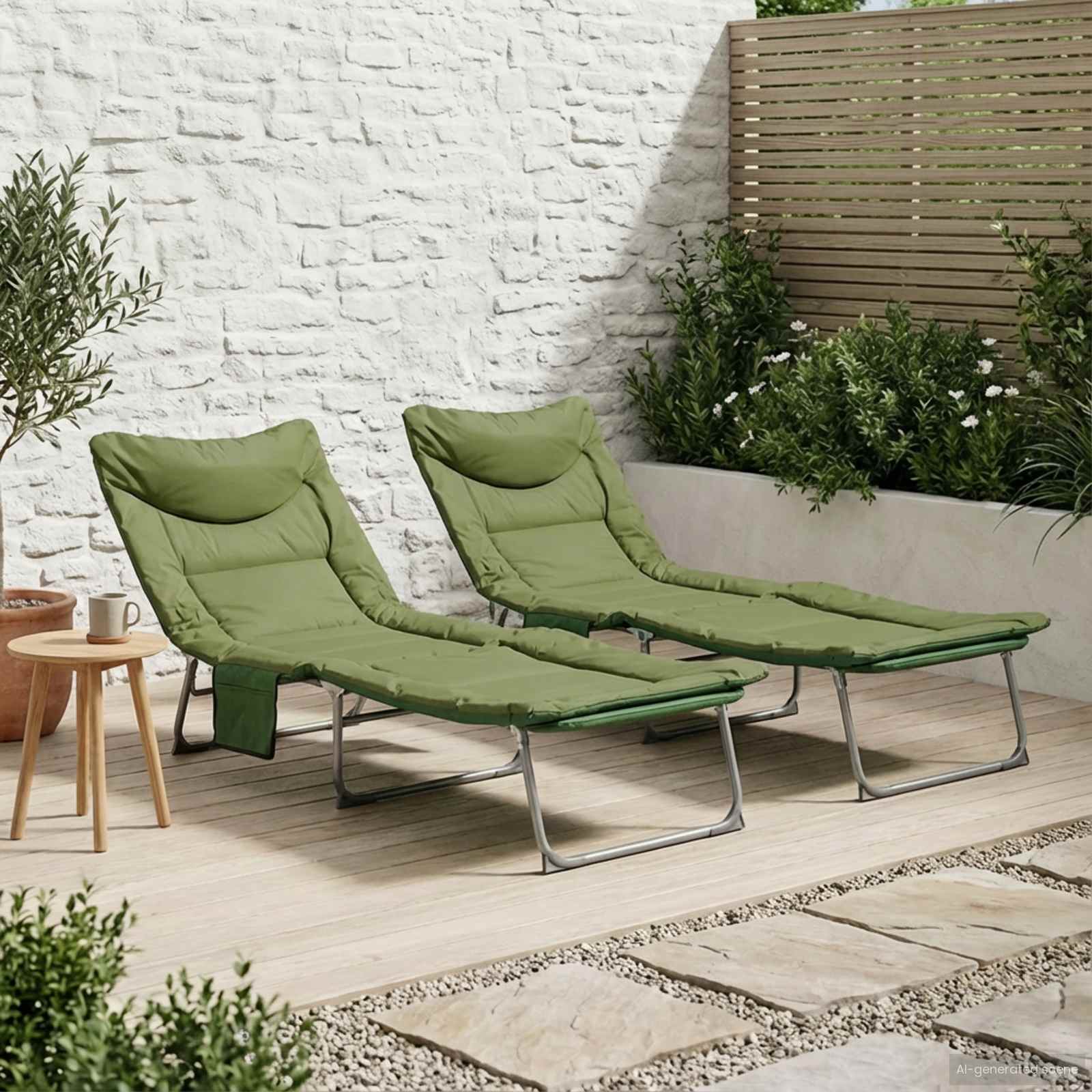 Tumbona plegable con cojín 2 pcs Beige