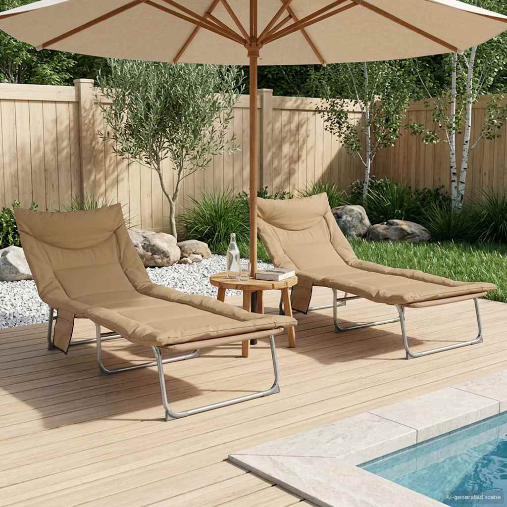 Tumbona plegable con cojín 2 pcs Beige