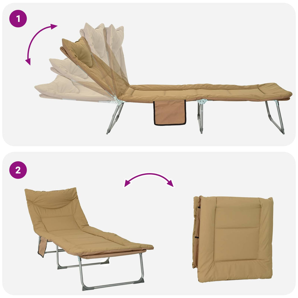 Tumbona plegable con cojín 2 pcs Beige
