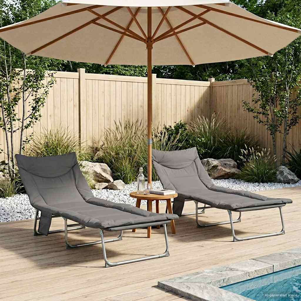 Tumbona plegable con cojín 2 pcs Beige