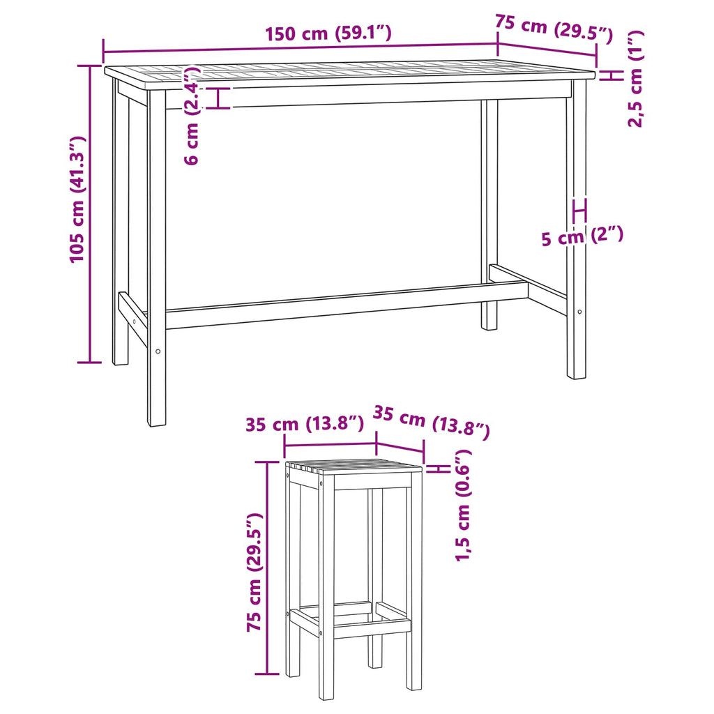 Conjunto de Bar al Aire Libre 7 pcs Natural
