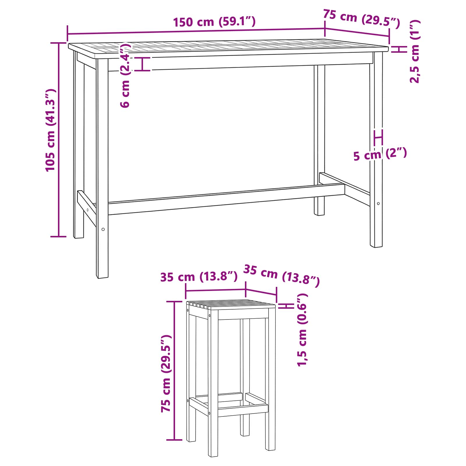 Conjunto de Bar al Aire Libre 7 pcs Natural