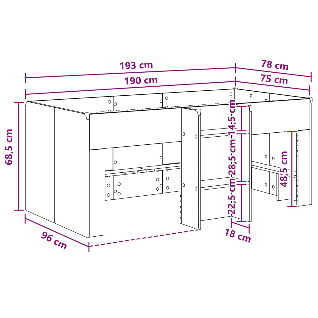 Marco de Cama Alta para Niños 2 pcs Blanco 193 x 96,1 x 68,5 cm