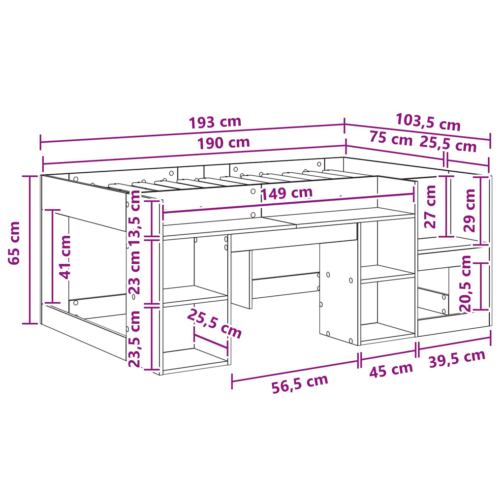 Cama Infantil con Almacenamiento Blanco 75 x 190 cm