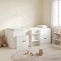 3 Pcs Loft Bed Frame with Wardrobe and Storage White