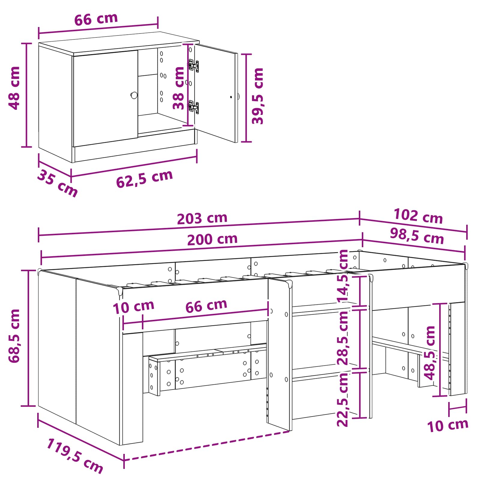 Estructura de Cama en Altura con Armario 3 pcs Blanco