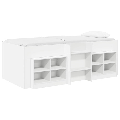 Marco de cama loft con armario con estante 3 pcs Blanco