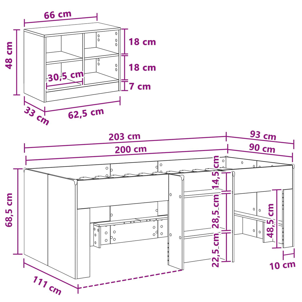 Marco de cama loft con armario con estante 3 pcs Blanco