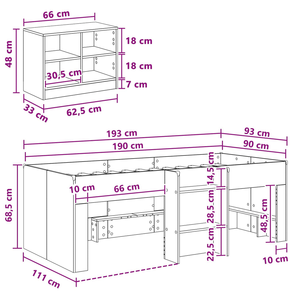 Marco de cama loft con armario con estante 3 pcs Blanco