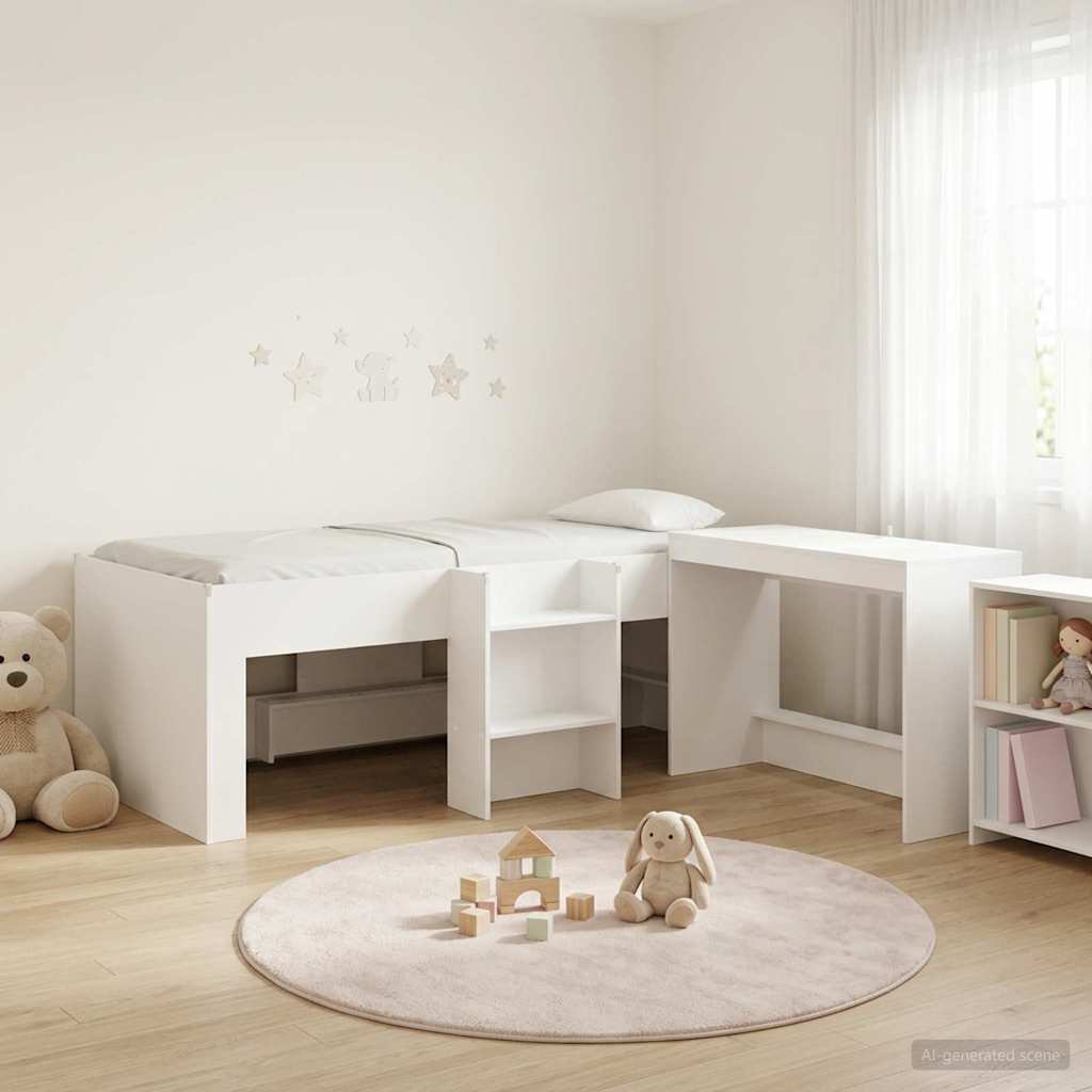 Cama alta para niños con escritorio Blanco 98.5 x 200 cm