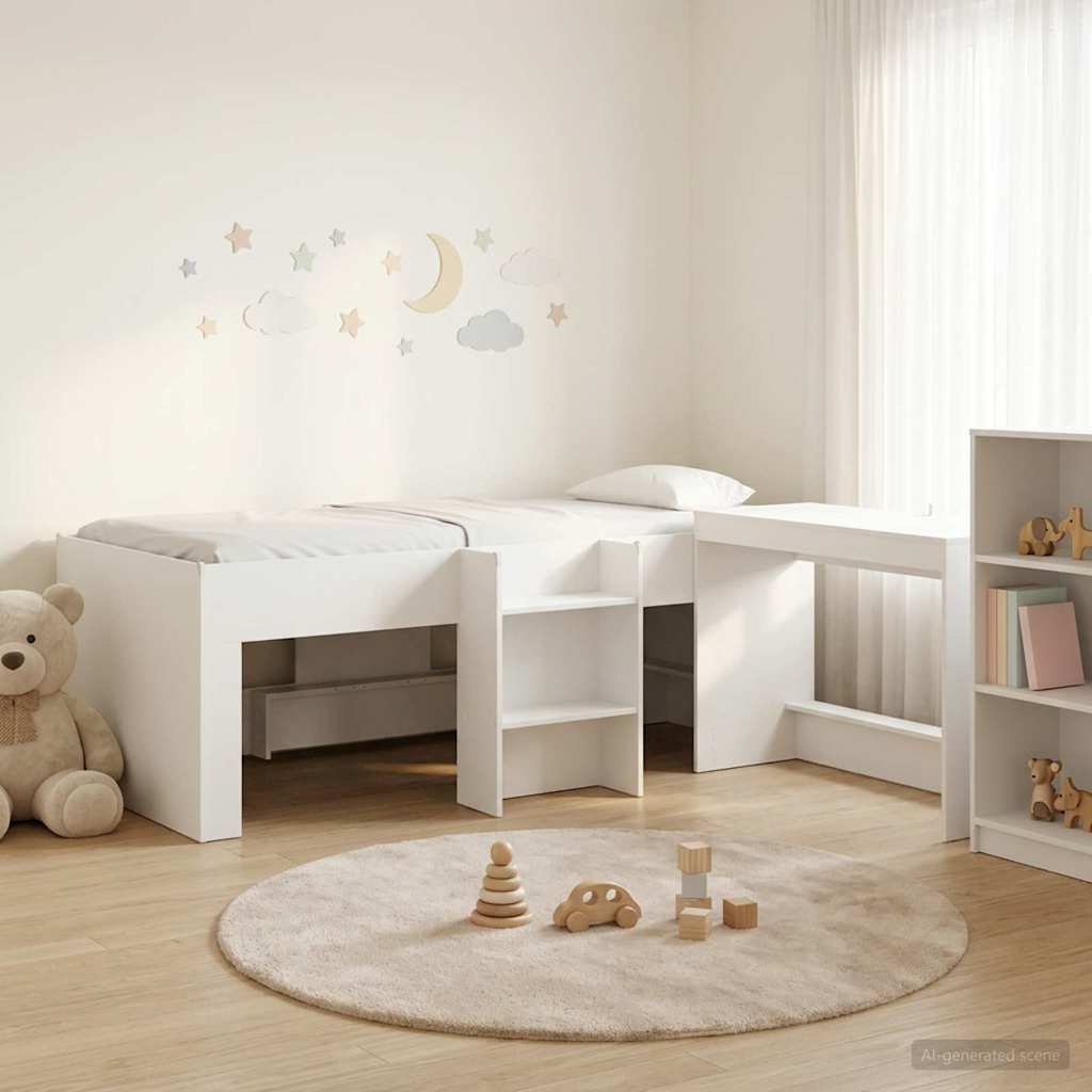 Cama alta para niños con escritorio Blanco 98.5 x 200 cm