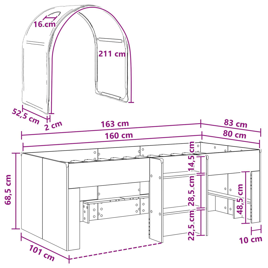 Cama con Túnel 4 pcs Blanco Madera de ingeniería