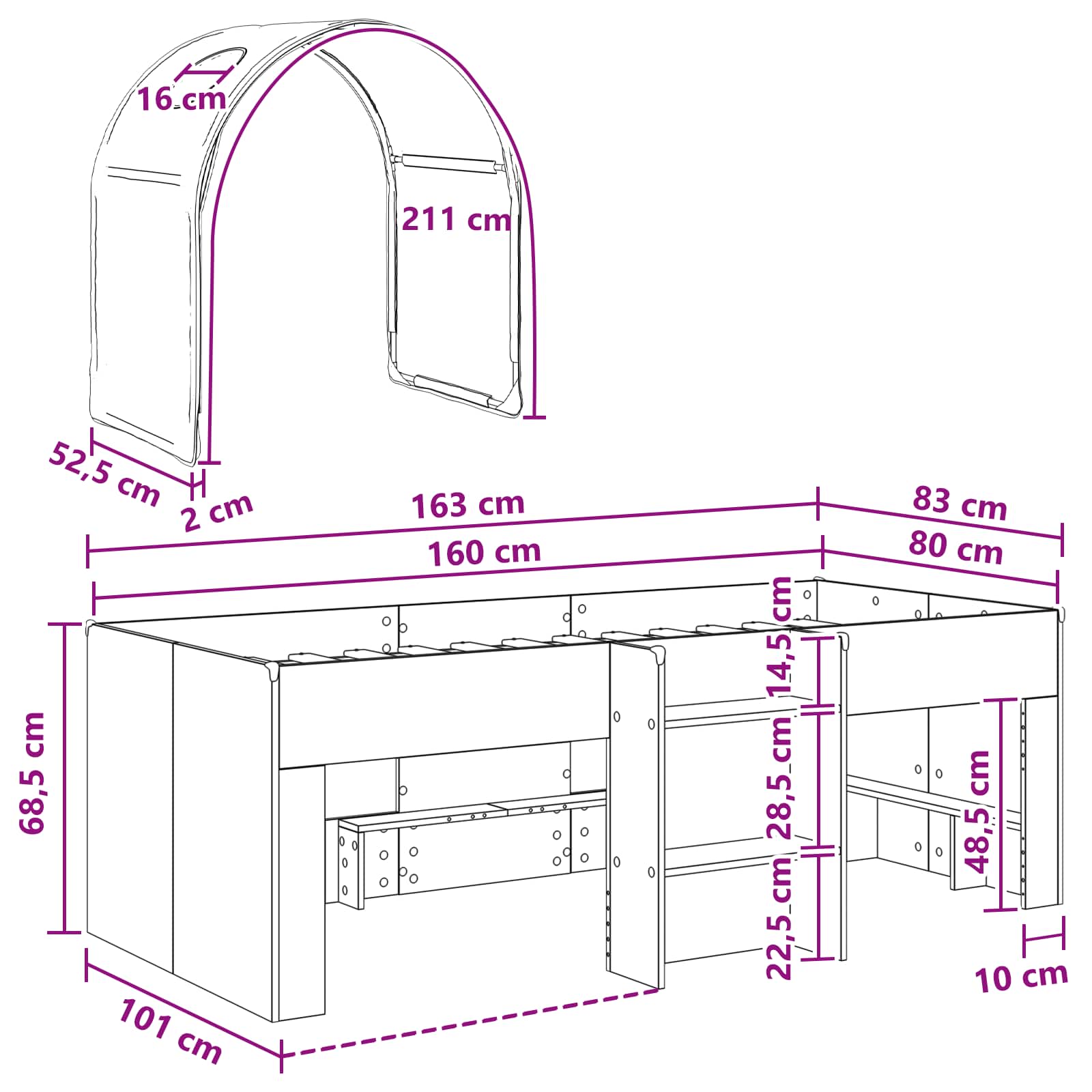 Cama con Túnel 4 pcs Blanco Madera de ingeniería