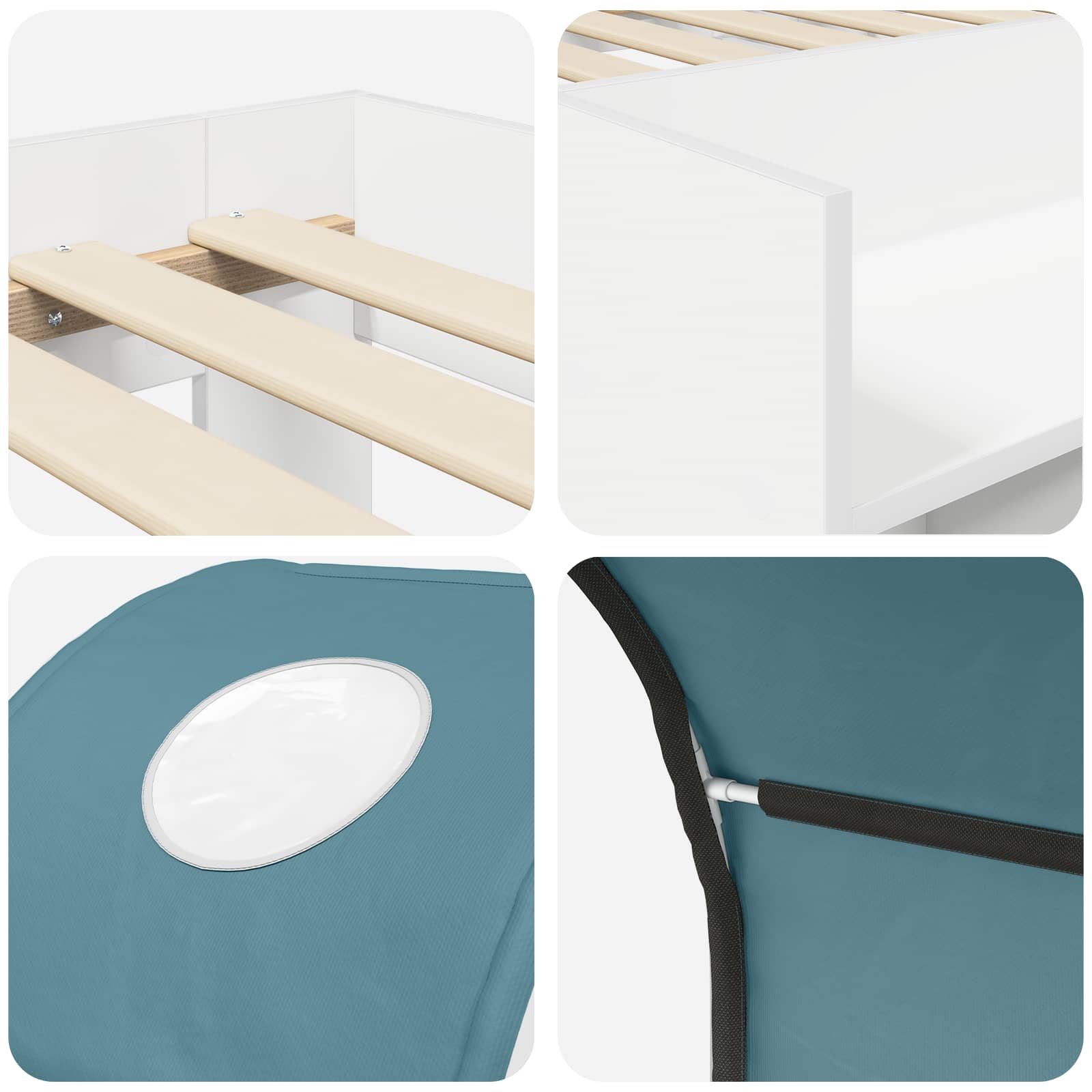 Cama con Túnel 4 pcs Blanco y Azul Claro Madera de ingeniería
