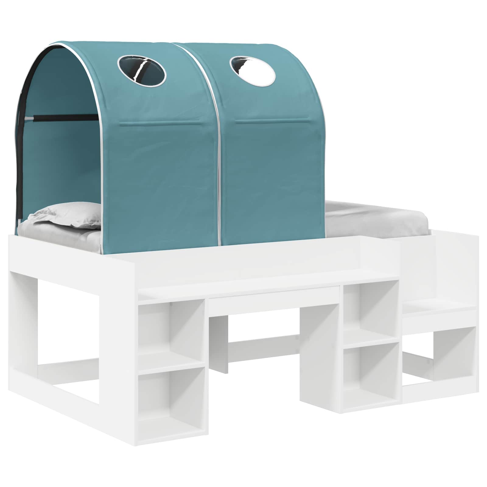 Cama con Túnel 4 pcs Blanco y Azul Claro Madera de ingeniería