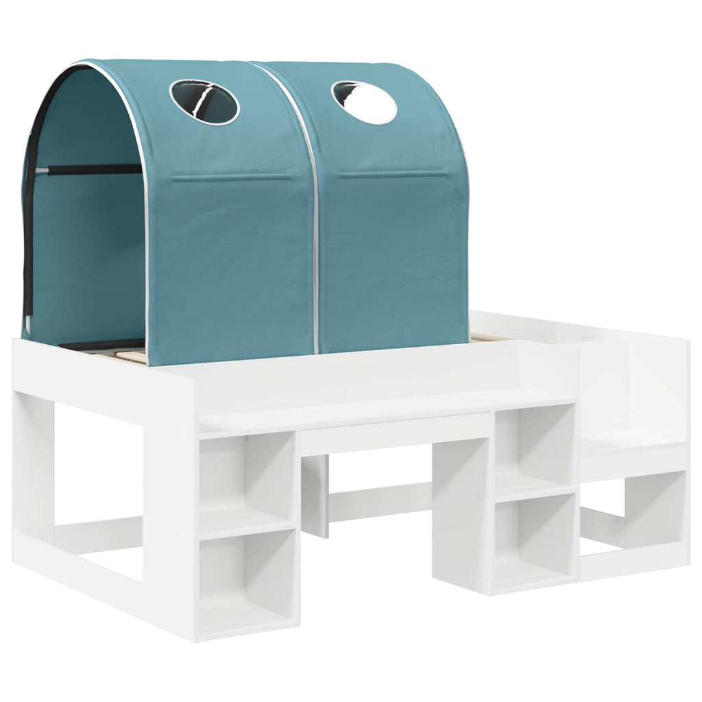 Cama con Túnel 4 pcs Blanco y Azul Claro Madera de ingeniería