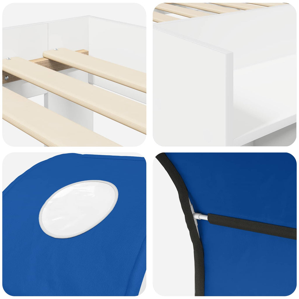 Cama con Túnel 4 pcs Blanco y Azul Madera de ingeniería
