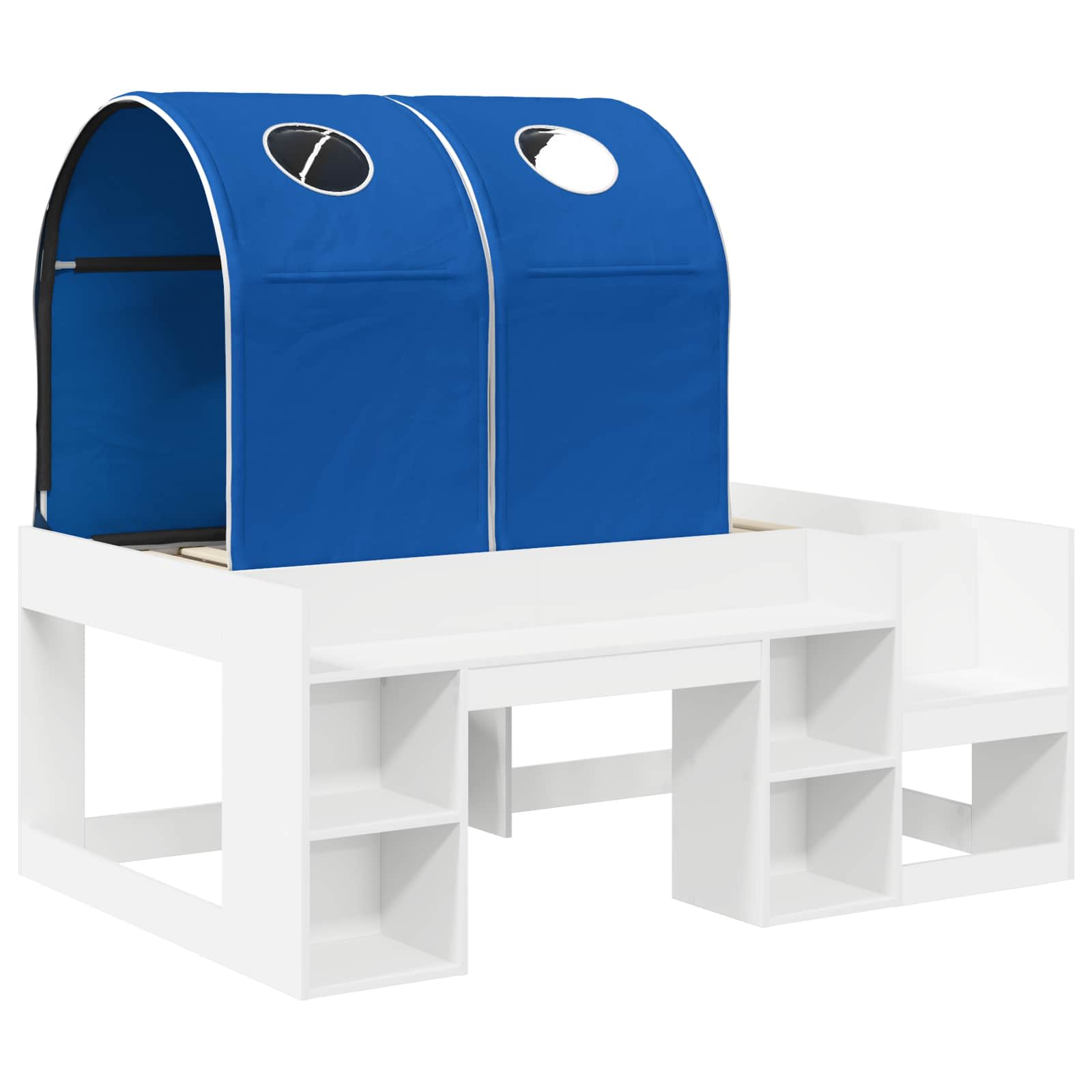 Cama con Túnel 4 pcs Blanco y Azul Madera de ingeniería