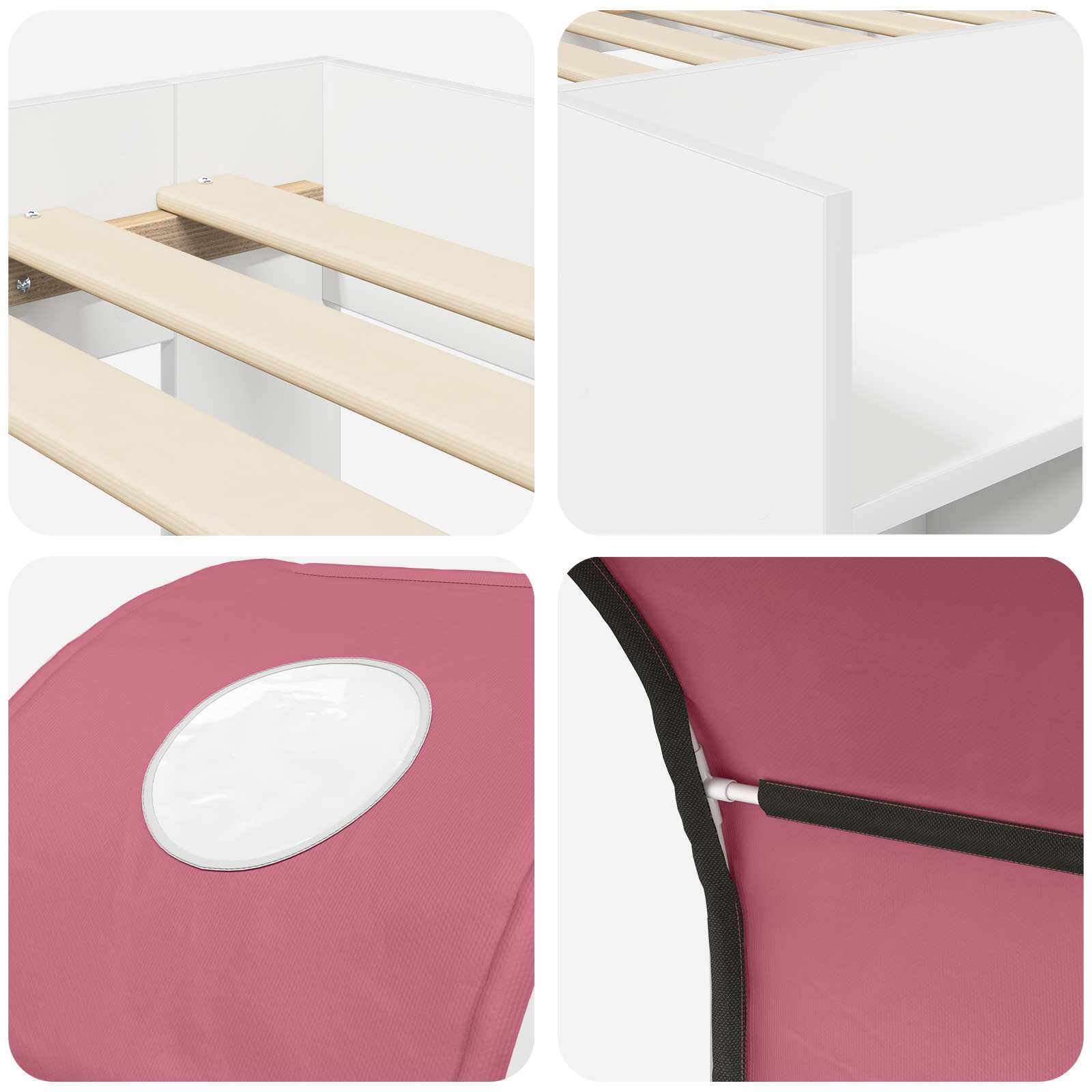 Cama con Túnel 4 pcs Blanco y Rosa Madera de ingeniería