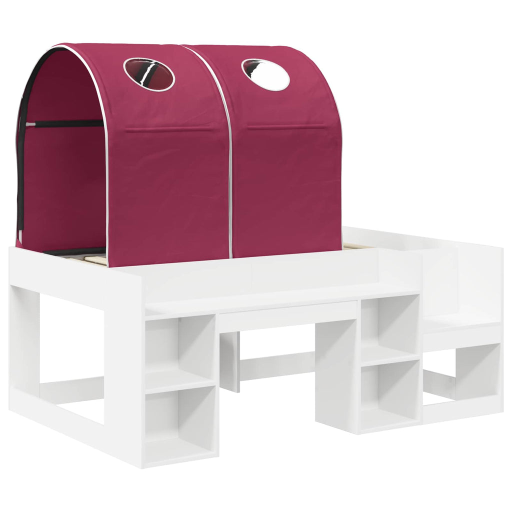 Cama con Túnel 4 pcs Blanco y Rojo Madera de ingeniería