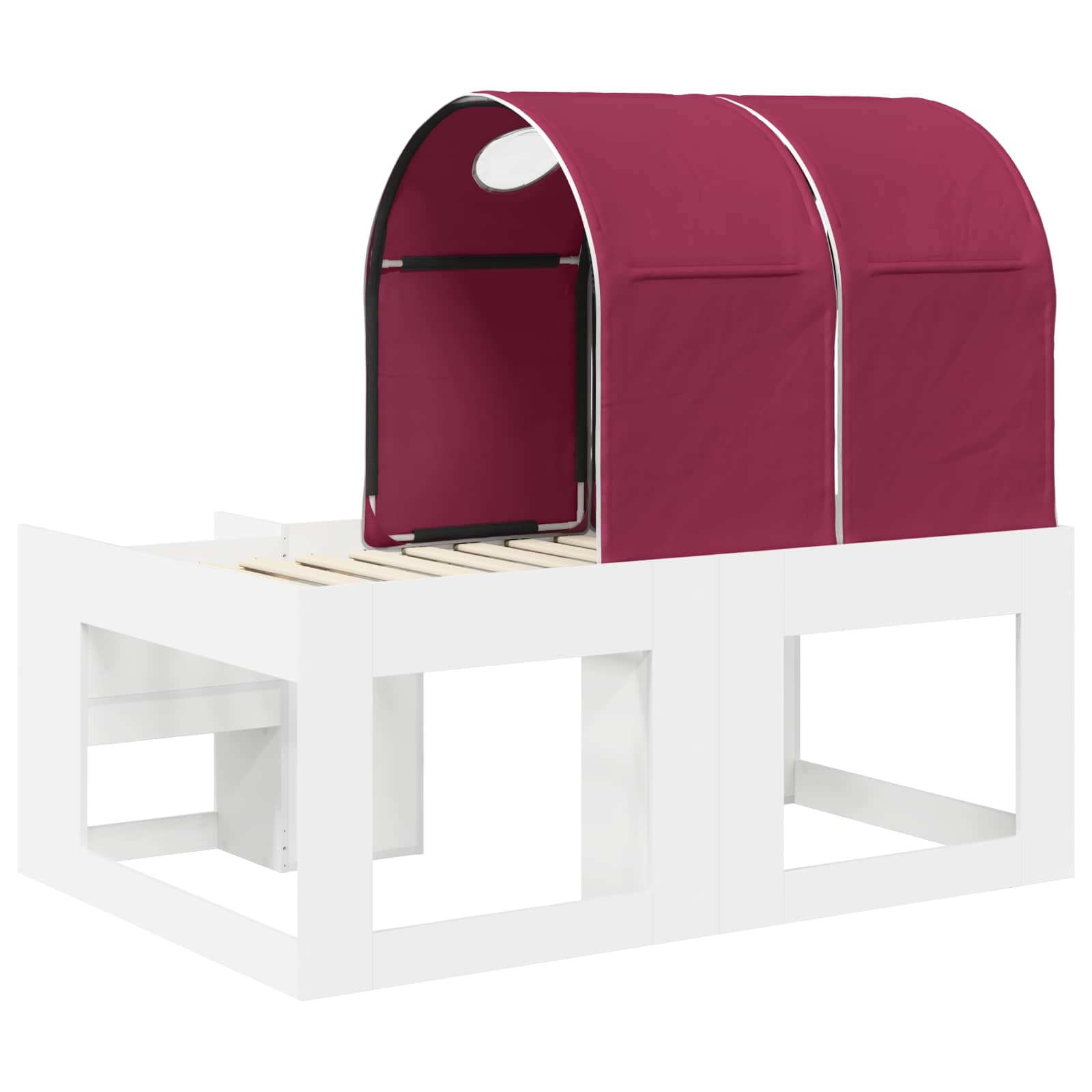 Cama con Túnel 4 pcs Blanco y Rojo Madera de ingeniería