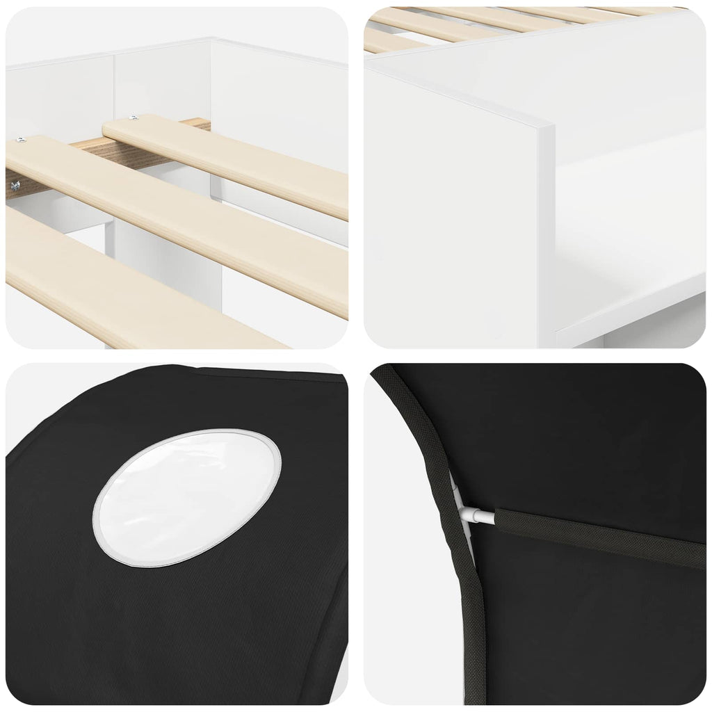 Cama con Túnel 4 pcs Blanco y Negro Madera de ingeniería