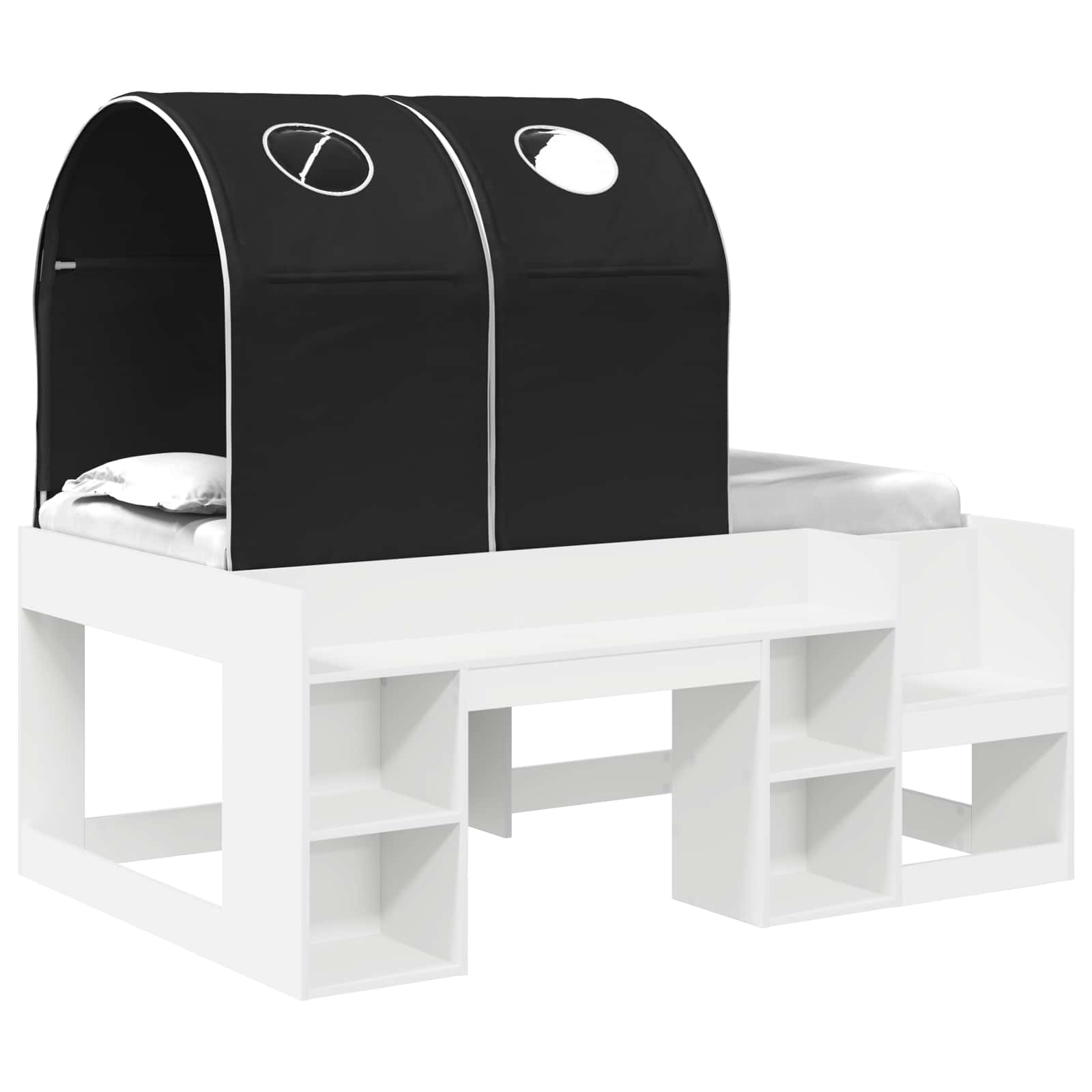Cama con Túnel 4 pcs Blanco y Negro Madera de ingeniería