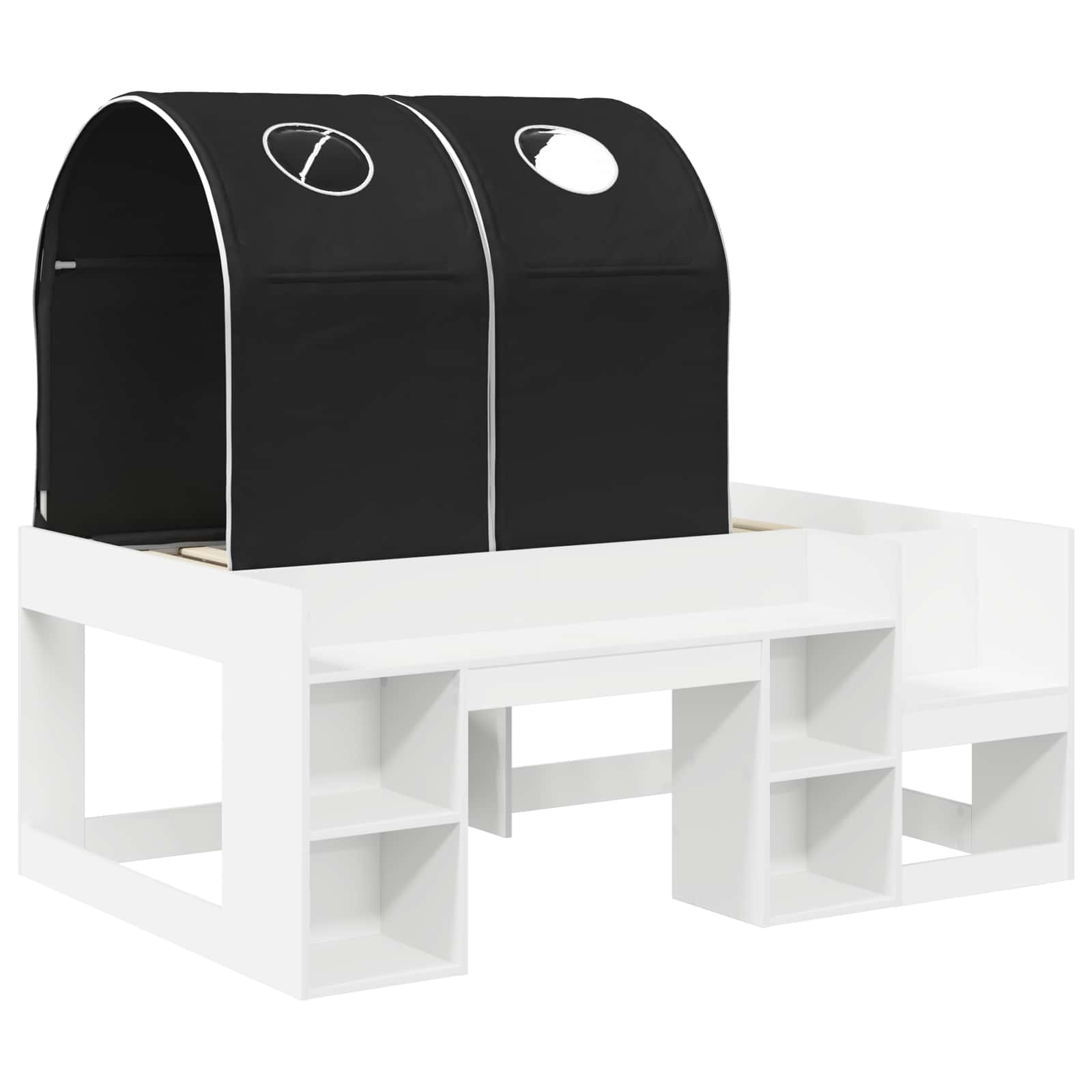 Cama con Túnel 4 pcs Blanco y Negro Madera de ingeniería