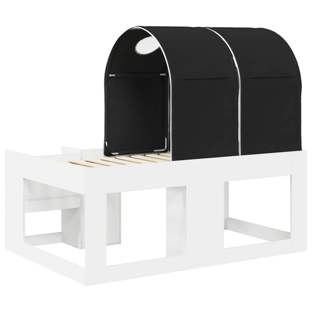 Cama con Túnel 4 pcs Blanco y Negro Madera de ingeniería