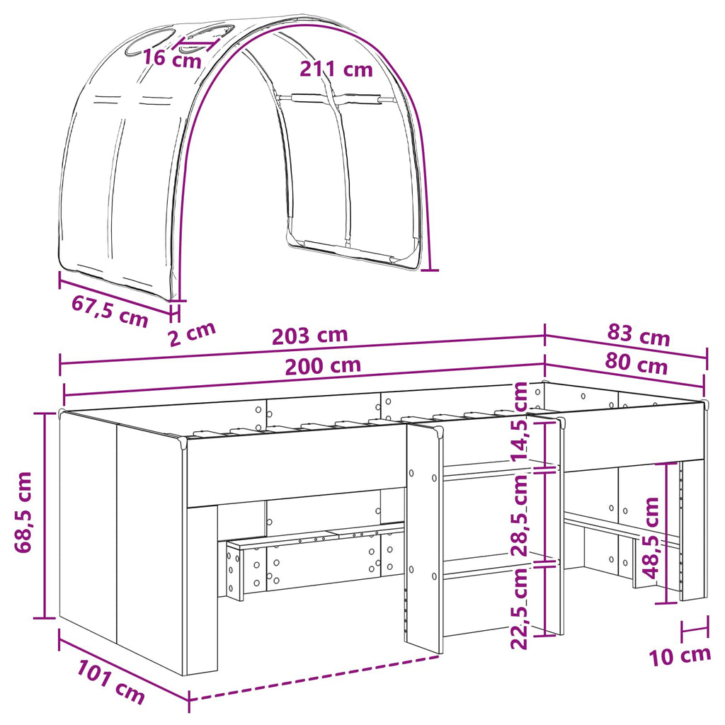 Cama con Túnel 4 pcs Blanco Madera de ingeniería
