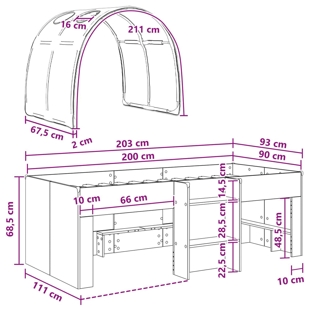 Cama alta para niños con túnel Blanco Madera de ingeniería