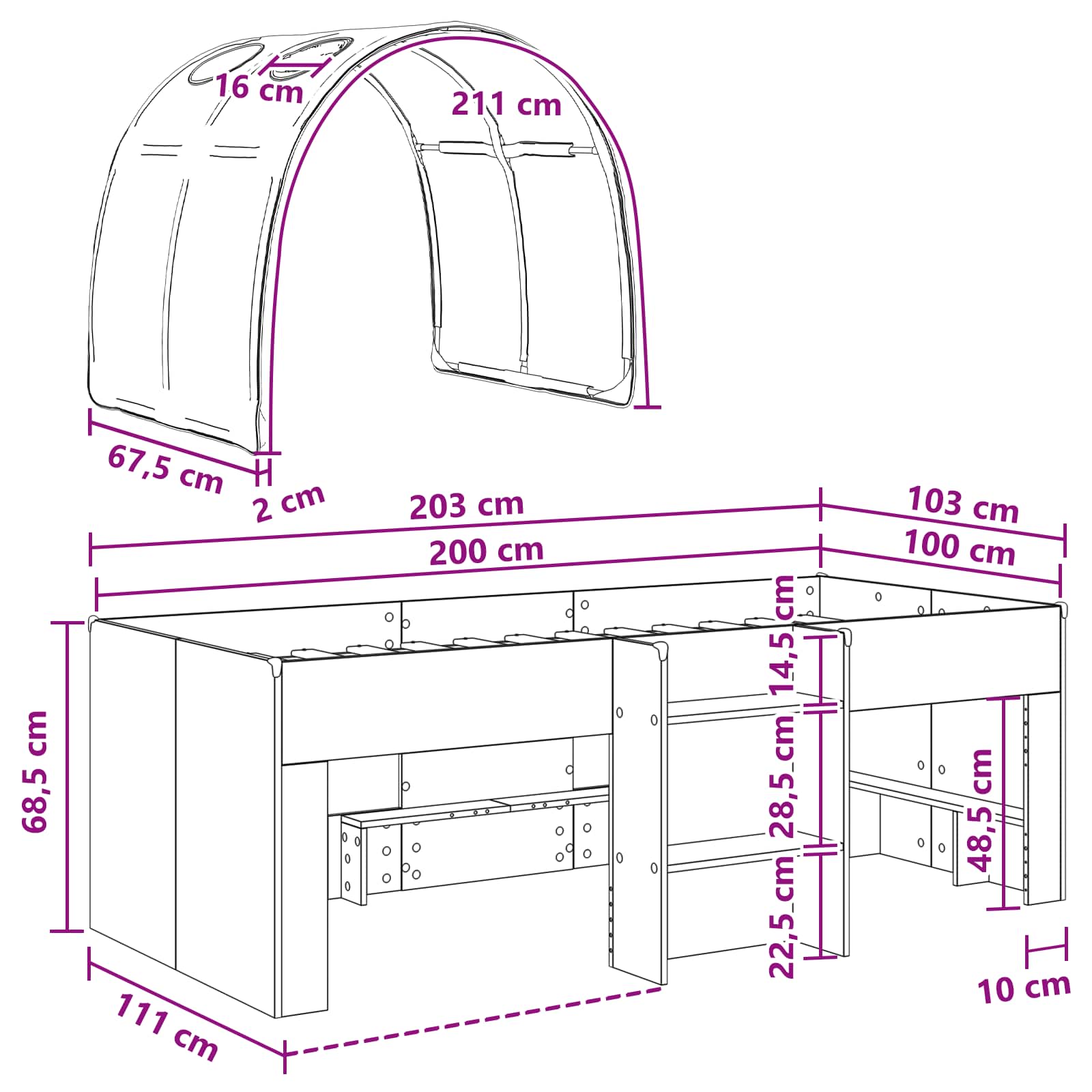 Cama con Túnel 4 pcs Blanco Madera de ingeniería