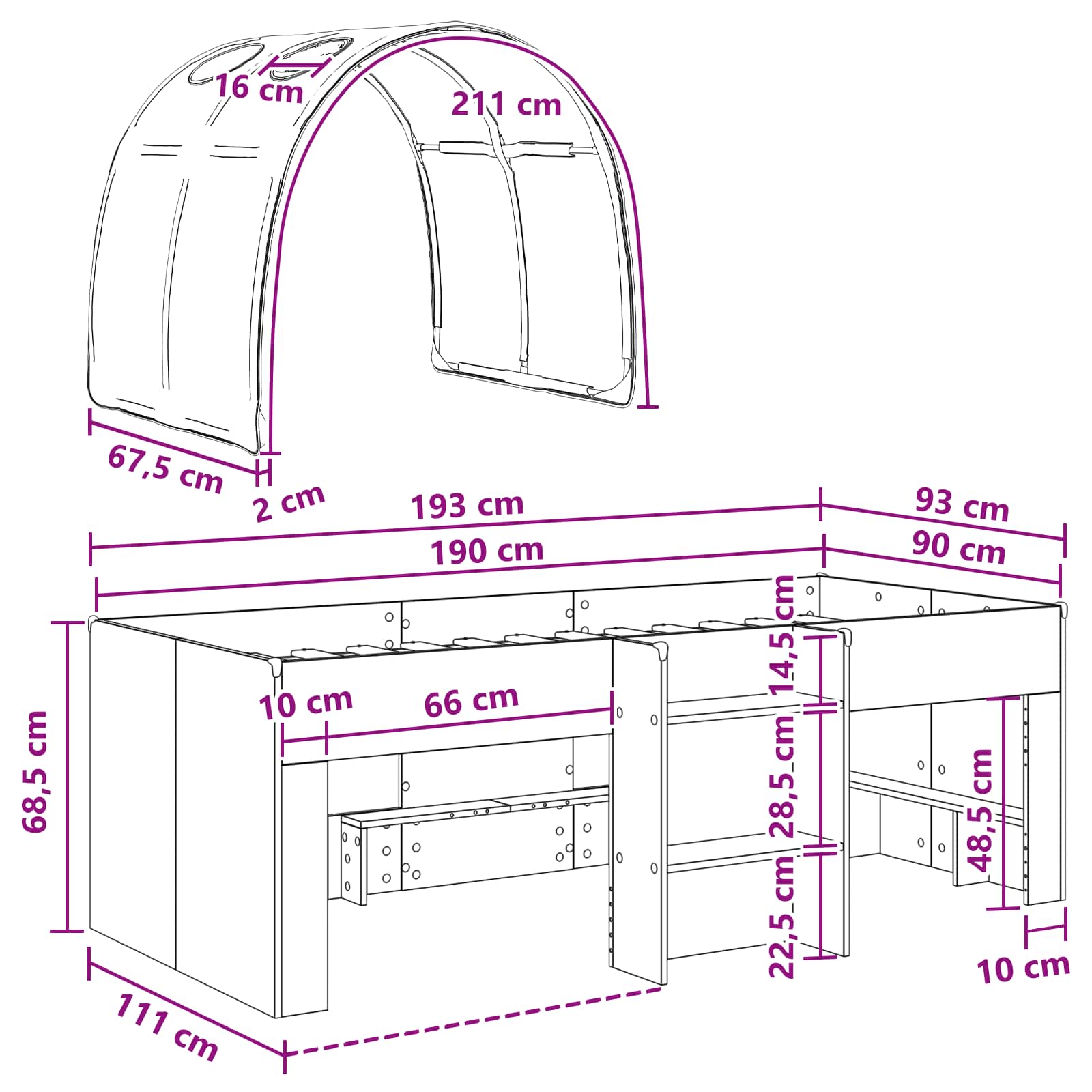 Cama con Túnel 4 pcs Blanco y Azul Claro Madera de ingeniería