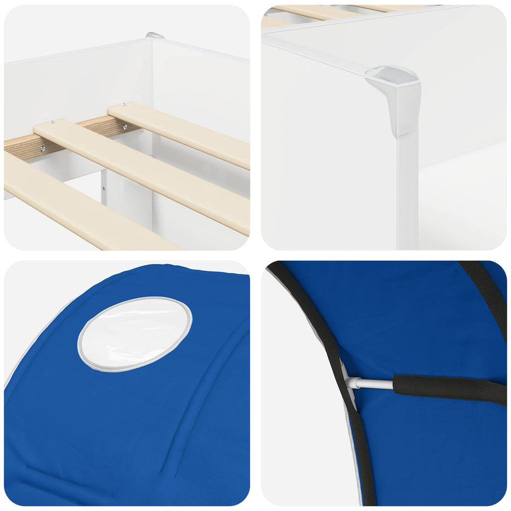 Cama con Túnel 4 pcs Blanco y Azul Madera de ingeniería