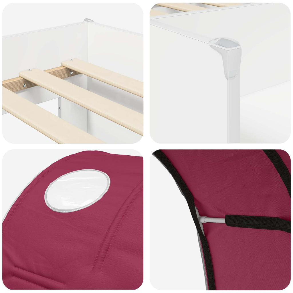 Cama con Túnel 4 pcs Blanco y Rojo Madera de ingeniería