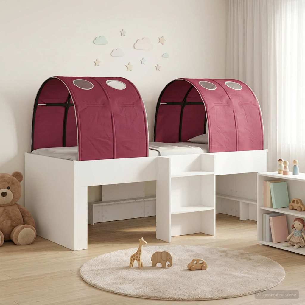 Cama con Túnel 4 pcs Blanco y Rojo Madera de ingeniería