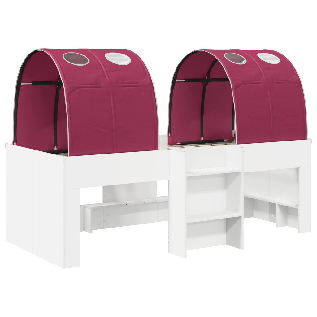 Cama con Túnel 4 pcs Blanco y Rojo Madera de ingeniería