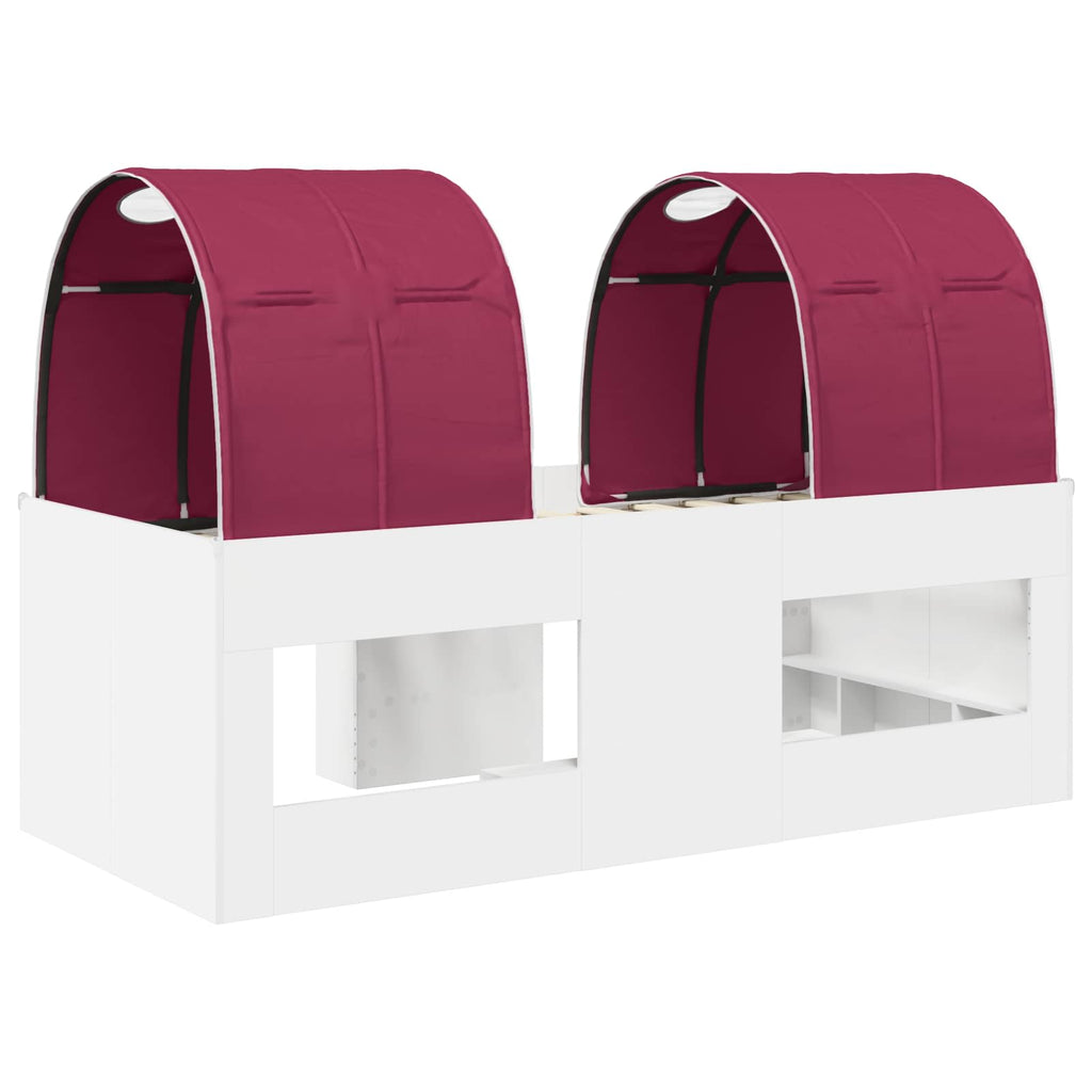 Cama con Túnel 4 pcs Blanco y Rojo Madera de ingeniería
