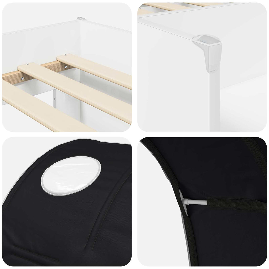 Cama con Túnel 4 pcs Blanco y Negro Madera de ingeniería
