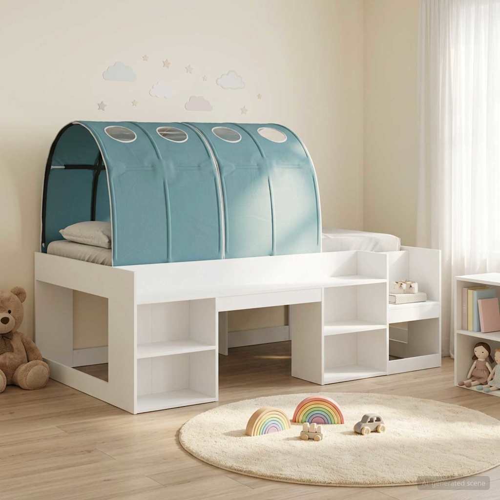 Cama con túnel 3 pcs Blanco y Azul Claro Madera de ingeniería