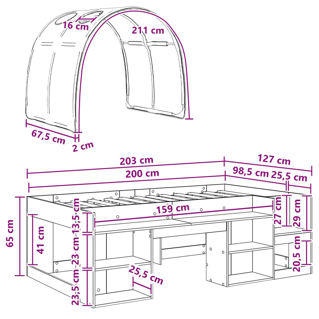 Cama con túnel 3 pcs Blanco y Azul Claro Madera de ingeniería