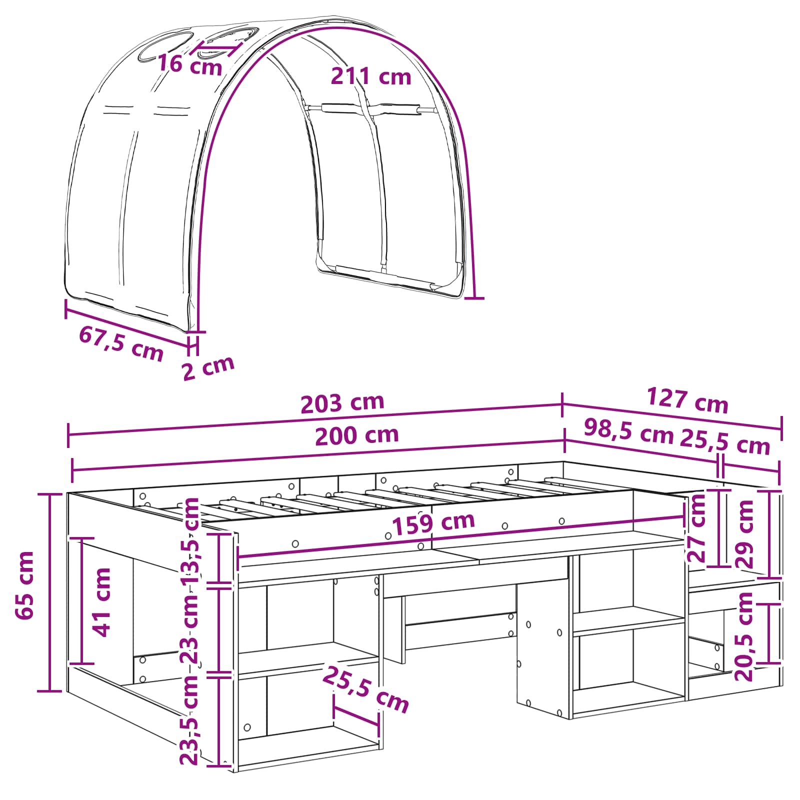 Cama con túnel 3 pcs Blanco y Azul Claro Madera de ingeniería