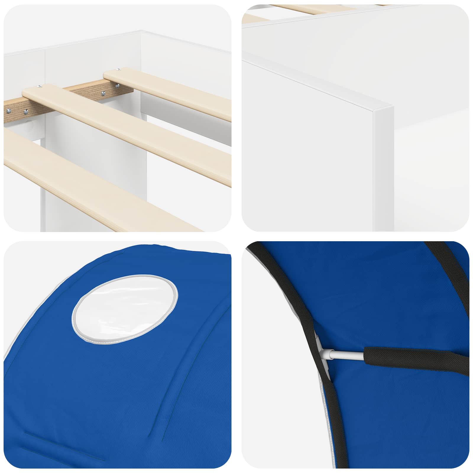 Cama con túnel 3 pcs Blanco y Azul Madera de ingeniería