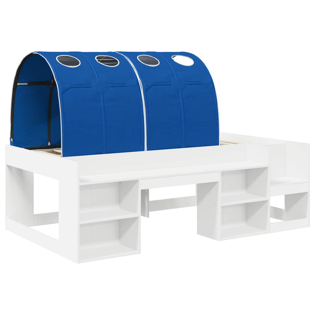 Cama con túnel 3 pcs Blanco y Azul Madera de ingeniería