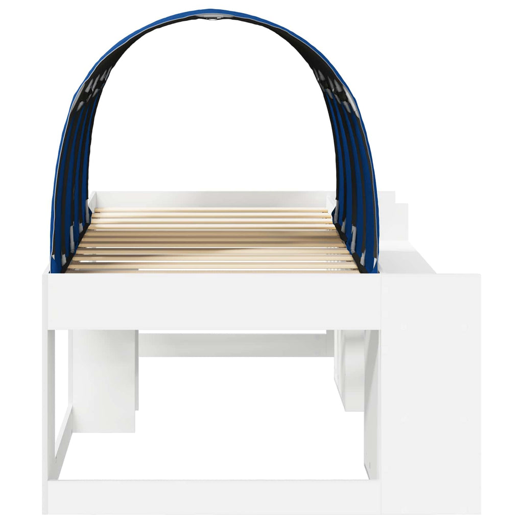 Cama con túnel 3 pcs Blanco y Azul Madera de ingeniería