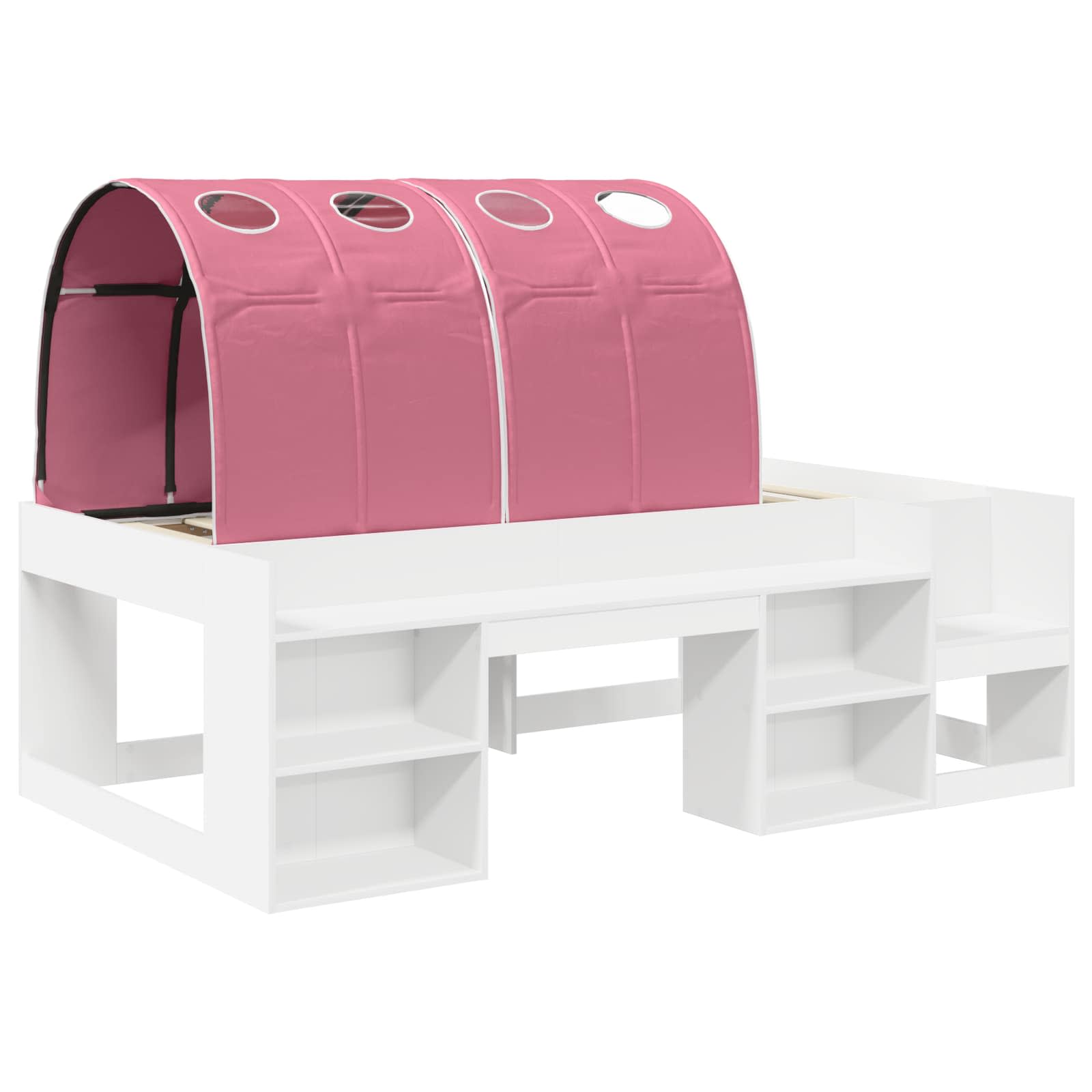 Cama con túnel 3 pcs Blanco y Rosa Madera de ingeniería